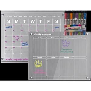 Acrylic Magnetic Dry Erase Fridge Board Monthly & Weekly Planner 
w/ 8 Markers
